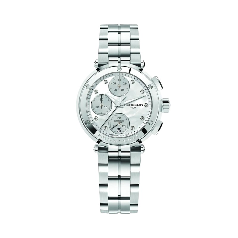 Montre Michel Herbelin - Newport - Chronographe Lady - Acier & Diamants