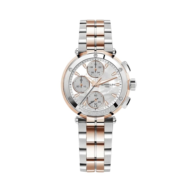 Montre Michel Herbelin - Newport - Chronographe Lady - Bicolore & Nacre