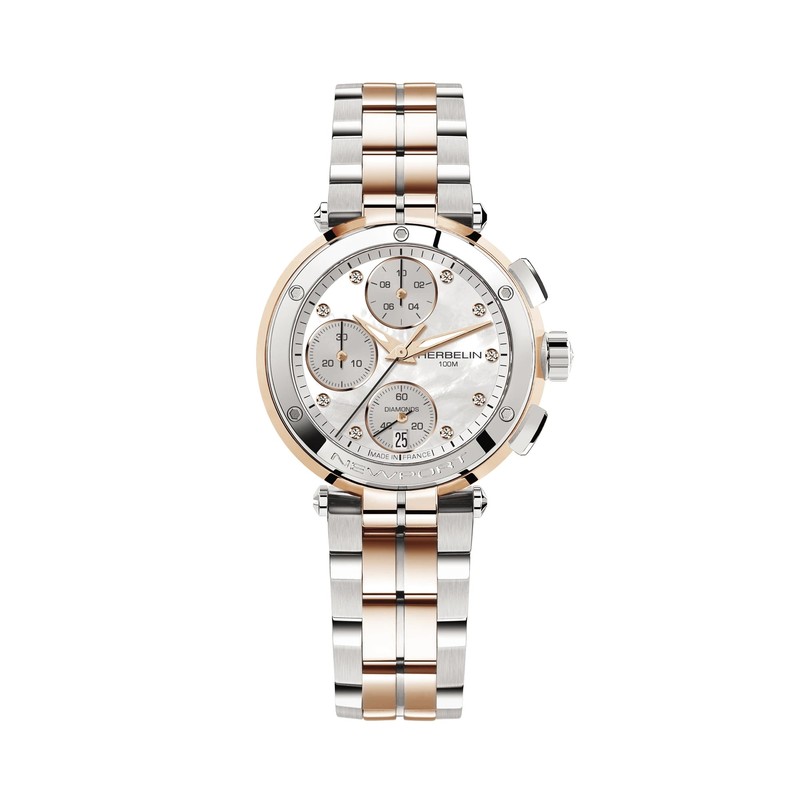 Montre Michel Herbelin - Newport - Chronographe Lady - PVD Or Rose & Diamants