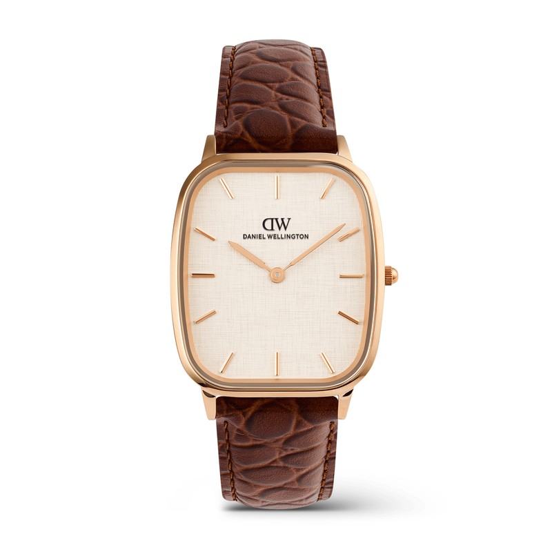 Daniel Wellington Watch - Marlon Brown Croc Belly Linen Rose Gold