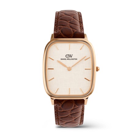 Daniel Wellington Watch - Marlon Brown Croc Belly Linen Rose Gold