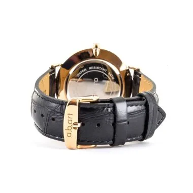 Dos Montre a.b.art Homme Cuir Noir Façon Croco Cadran Noir Dateur - FB41-135-15L