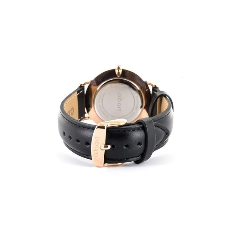 Dos Montre a.b.art Femme Cuir Noir Cadran Blanc Vintage - FG36-001-1L
