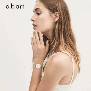 Portée Montre a.b.art Femme Maille Milanaise Rose Cadran Blanc Seconde Excentrée - FR31-000-7S