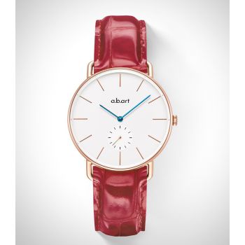 montre pour femme a.b.art avec un bracelet en cuir rouge et seconde excentrée