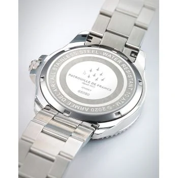 Dos montre homme Patrouille de France Athos 7 Arrière Gauche Acier GMT Noir Rouge