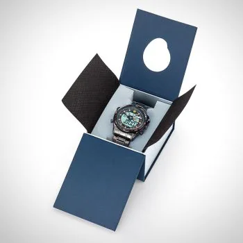 Boite coffret montre homme officiel Patrouille de France Athos 1 Leader acier noir orange cadran anadigital chrono