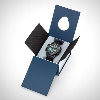 Boite coffret montre homme officiel Patrouille de France Athos 1 Leader cuir noir perforé cadran anadigital chrono