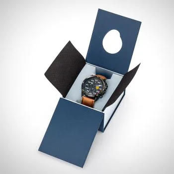 Boîte coffret  montre homme officiel Patrouille de France Athos 4 Charognard Chrono acier inox cuir vintage marron cadran noir