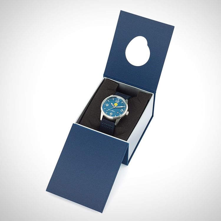 Boîte coffret montre homme officiel Patrouille de France Airshow cadran bleu Alphajet bracelet tissé bleu