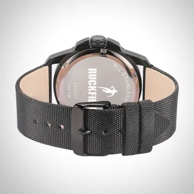 Arrière Montre Homme Ruckfield Sport Boîtier Acier Bracelet nylon Noir Cadran Noir Boucle Ardillon