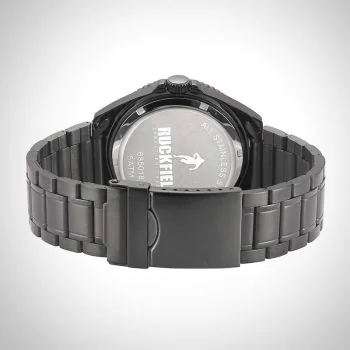 Arrière Montre Homme Ruckfield Sport Boîtier Acier Bracelet Acier Noir Cadran Noir Boucle Ardillon