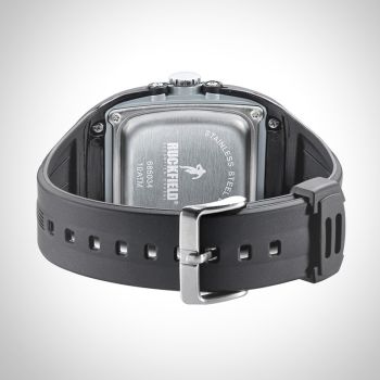 Arrière Montre Homme Ruckfield Sport Boîtier Résine Bracelet Silicone Noir Cadran Noir Boucle Ardillon