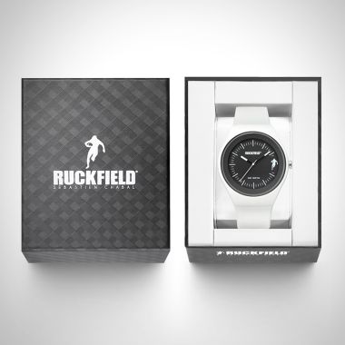 Boîte coffret Montre Homme Ruckfield Sport Boîtier Résine Bracelet Silicone Blanc Cadran Noir