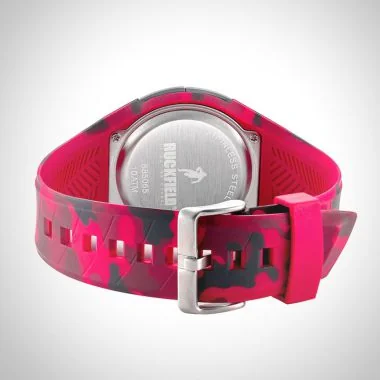 Arrière Montre Homme Ruckfield Sport Boîtier Silicone Bracelet Silicone Rouge Cadran LCD Boucle Ardillon