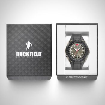 Boîte coffret Montre Homme Ruckfield Sport Boîtier Résine Bracelet Silicone Noir Cadran Gris