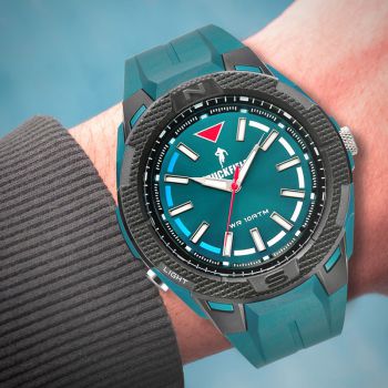 Face Portée Montre Homme Ruckfield Sport Boîtier Résine Bracelet Silicone Bleu marine Cadran Bleu marine