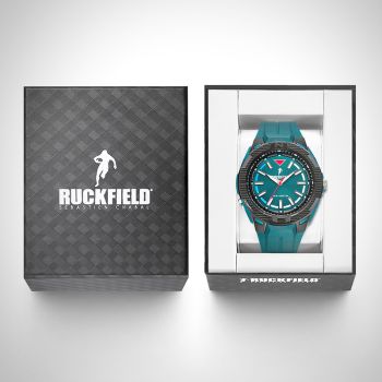 Boîte coffret Montre Homme Ruckfield Sport Boîtier Résine Bracelet Silicone Bleu marine Cadran Bleu marine