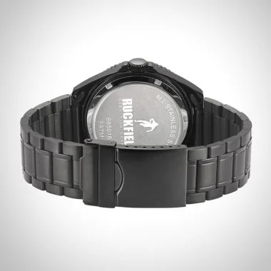 Arrière Montre Homme Ruckfield Sport Boîtier Acier Bracelet Acier Noir Cadran Noir