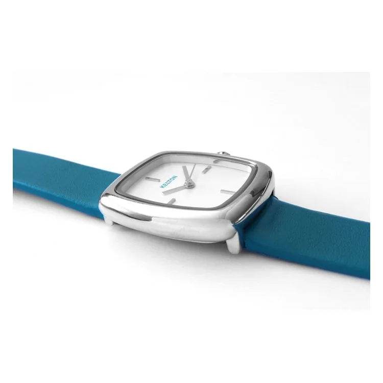 Montre kelton pour femme modèle square Bleue cuir et cadran noir