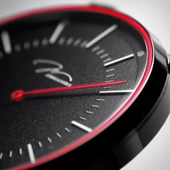  Détail Jonas & Verus Discover acier cadran noir bracelet cuir noir surpiqûre rouge lisse