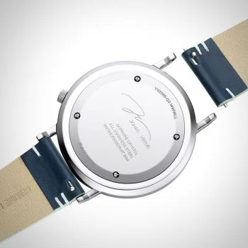  Dos Jonas & Verus Discover acier cadran blanc bracelet cuir bleu surpiqûre blanche lisse