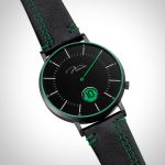  Profil Jonas & Verus Discover acier cadran noir bracelet cuir noir surpiqûre verte lisse