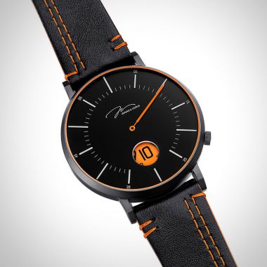  Profil Jonas & Verus Discover acier cadran noir bracelet cuir noir surpiqûre orange lisse