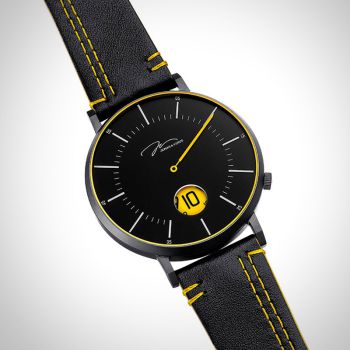  Profil Jonas & Verus Discover acier cadran noir bracelet cuir noir surpiqûre jaune lisse