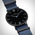  Profil Jonas & Verus Real acier cadran noir bracelet cuir bleu marine lisse