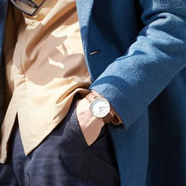  Portée Jonas & Verus Real acier cadran blanc bracelet cuir marron clair surpiqûre marron lisse