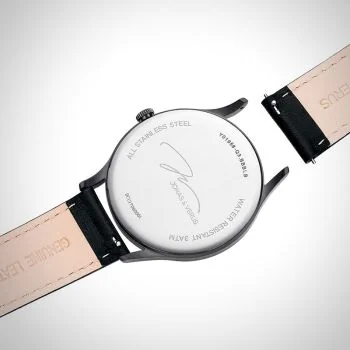  Dos Jonas & Verus Real acier cadran noir bracelet cuir noir surpiqûre noire lisse