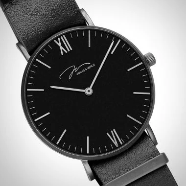  Profil Jonas & Verus Real acier cadran noir bracelet cuir noir lisse