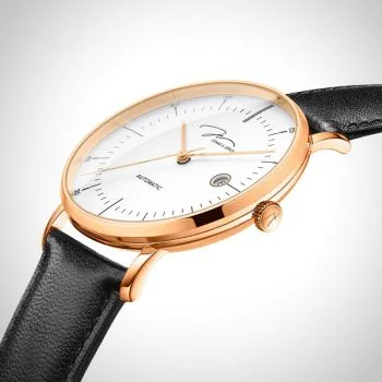  Profil Jonas & Verus Surging acier cadran gris bracelet cuir noir surpiqûre noire lisse