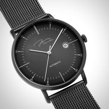  Profil Jonas & Verus Surging acier cadran noir bracelet maille milanaise noir acier chromé