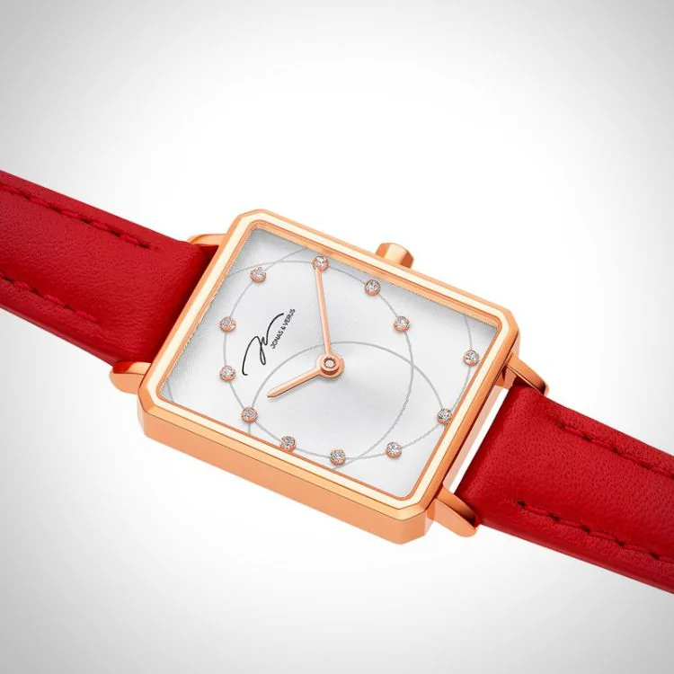  Profil Jonas & Verus Just For Me acier cadran blanc bracelet cuir rouge surpiqûre rouge et beige lisse