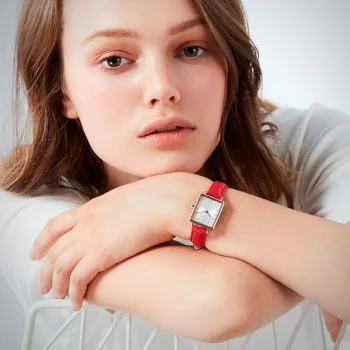  Portée Jonas & Verus Just For Me acier cadran blanc bracelet cuir rouge surpiqûre rouge lisse