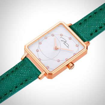  Profil Jonas & Verus Just For Me acier cadran blanc bracelet cuir vert surpiqûre verte lisse