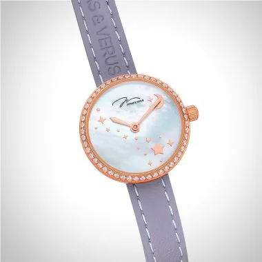  Profil Jonas & Verus Lumière acier cadran blanc bracelet cuir violet et rose surpiqûre grise mat