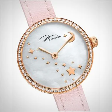  Profil Jonas & Verus Lumière acier cadran blanc bracelet cuir rose et gris surpiqûre rose mat