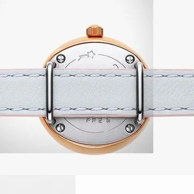  Dos Jonas & Verus Lumière acier cadran blanc bracelet cuir rose et gris surpiqûre rose mat