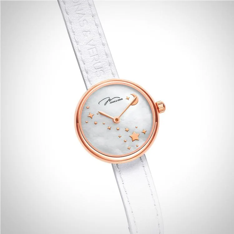  Profil Jonas & Verus Lumière acier cadran blanc bracelet cuir blanc et bleu surpiqûre blanche mat