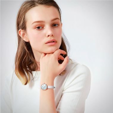  Portée Jonas & Verus Lumière acier cadran blanc bracelet cuir blanc et bleu surpiqûre blanche mat