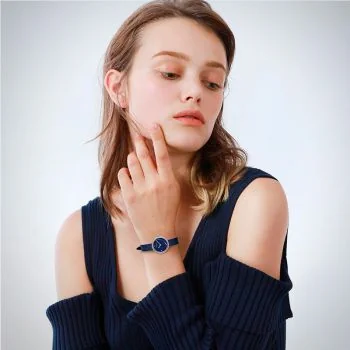  Portée Jonas & Verus Lumière acier cadran bleu marine bracelet cuir bleu marine et noir surpiqûre bleue mat