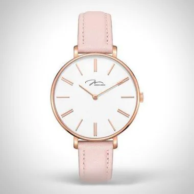 Face Jonas & Verus Minor Girl acier cadran blanc bracelet cuir rose surpiqûre rose lisse