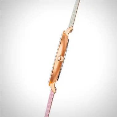 Profil Jonas & Verus Minor Girl acier cadran blanc bracelet cuir blanc et rose surpiqûre beige et rose lisse