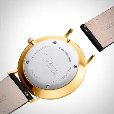  Dos Jonas & Verus Real acier cadran noir bracelet cuir noir surpiqûre noire lisse