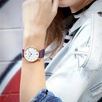  Portée Jonas & Verus Real acier cadran blanc bracelet cuir violet surpiqûre violette lisse