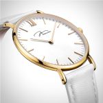  Profil Jonas & Verus Real acier cadran blanc bracelet cuir blanc surpiqûre blanche lisse