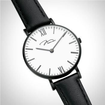  Profil Jonas & Verus Real acier cadran blanc bracelet cuir noir surpiqûre noire lisse